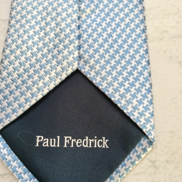 Paul Frederick Necktie Tie Silk Blue White Houndstooth Woven Formal Classic - Picture 3 of 10